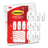 General Purpose Wire Hooks, Medium, 2 Lb Cap, White, 13 Hooks And 16 Strips-pack