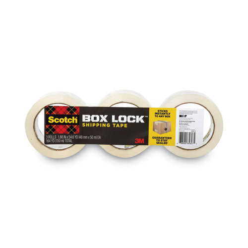 Box Lock Shipping Packaging Tape, 3" Core, 1.88" X 54.6 Yds, Clear, 3-pack