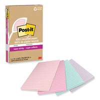 100% Recycled Paper Super Sticky Notes, Ruled, 4" X 6", Wanderlust Pastels, 45 Sheets/pad, 4 Pads/pack