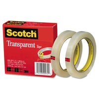 Transparent Tape, 3" Core, 0.5" X 72 Yds, Transparent, 2-pack