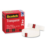 Transparent Tape, 1" Core, 0.5" X 36 Yds, Crystal Clear, 2-pack