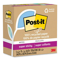 100% Recycled Paper Super Sticky Notes, 3" X 3", Oasis, 70 Sheets/pad, 5 Pads/pack