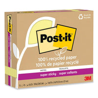 100% Recycled Paper Super Sticky Notes, 3" X 5", Canary Yellow, 70 Sheets/pad, 12 Pads/pack