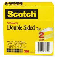 Double-sided Tape, 3" Core, 0.75" X 36 Yds, Clear, 2-pack