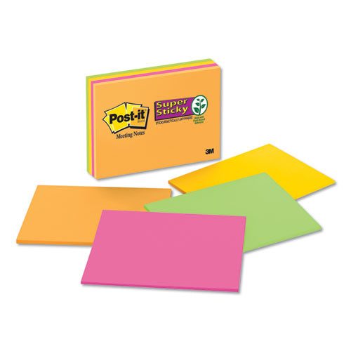 Super Sticky Meeting Notes In Rio De Janeiro Colors, 8 X 6, 45-sheet, 4-pack