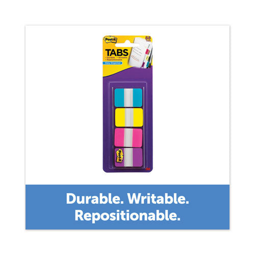 1" Wide Tabs With Dispenser, Aqua, Pink, Violet, Yellow, 88-pack