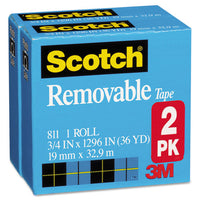 Removable Tape, 1" Core, 0.75" X 36 Yds, Transparent, 2-pack