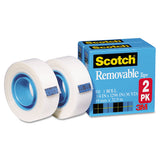 Removable Tape, 1" Core, 0.75" X 36 Yds, Transparent, 2-pack