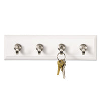 Decorative Key Rail, 8w X 1 1-2d X 2 1-8h White-silver, 4 Hooks-pack