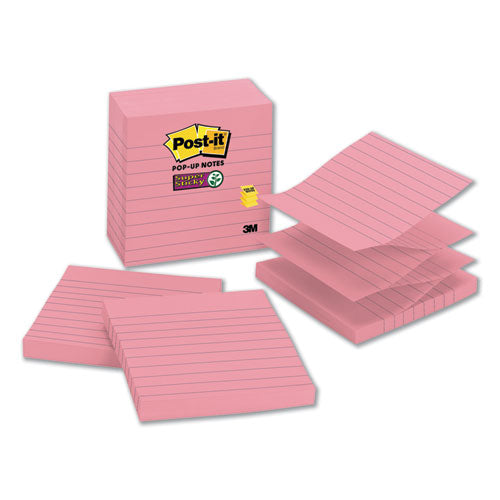 Pop-up Notes Refill, Lined, 4 X 4, Neon Pink, 90-sheet, 5-pack