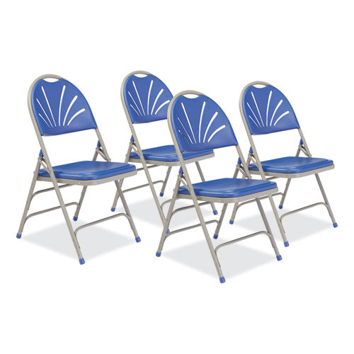 1100 Series Deluxe Fan-back Tri-brace Folding Chair, Supports 500 Lb, Blue Seat/back, Gray Base, 4/ct,ships In 1-3 Bus Days