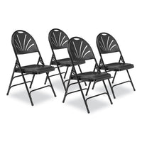 1100 Series Fan-back Tri-brace Dual Hinge Folding Chair, Supports 500 Lb, 17.75" Seat Ht, Black, 4/ct, Ships In 1-3 Bus Days