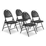 1100 Series Fan-back Tri-brace Dual Hinge Folding Chair, Supports 500 Lb, 17.75" Seat Ht, Black, 4/ct, Ships In 1-3 Bus Days