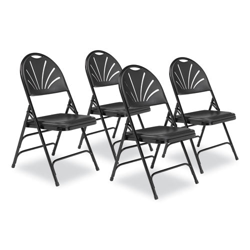 1100 Series Fan-back Tri-brace Dual Hinge Folding Chair, Supports 500 Lb, 17.75" Seat Ht, Black, 4/ct, Ships In 1-3 Bus Days