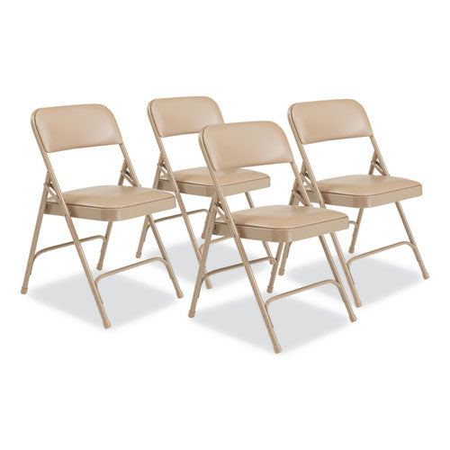 1200 Series Premium Vinyl Dual-hinge Folding Chair, Supports 500 Lb, 17.75" Seat Ht, French Beige, 4/ct,ships In 1-3 Bus Days