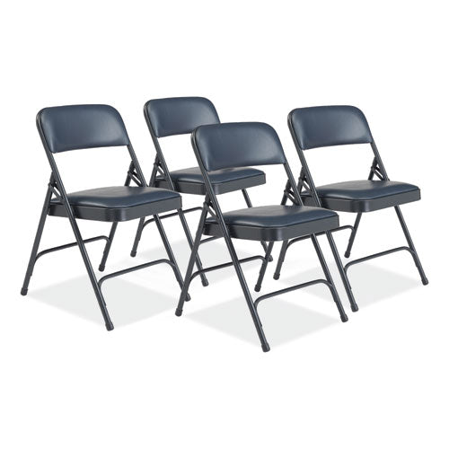 1200 Series Vinyl Dual-hinge Folding Chair, Supports 500 Lb, 17.75" Seat Ht, Dark Midnight Blue, 4/ct, Ships In 1-3 Bus Days