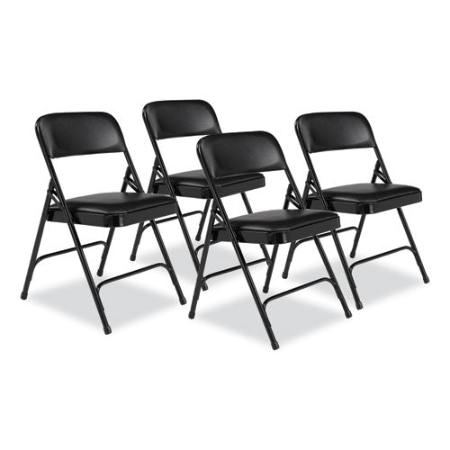 1200 Series Premium Vinyl Dual-hinge Folding Chair, Supports 500 Lb, 17.75" Seat Ht, Caviar Black, 4/ct,ships In 1-3 Bus Days