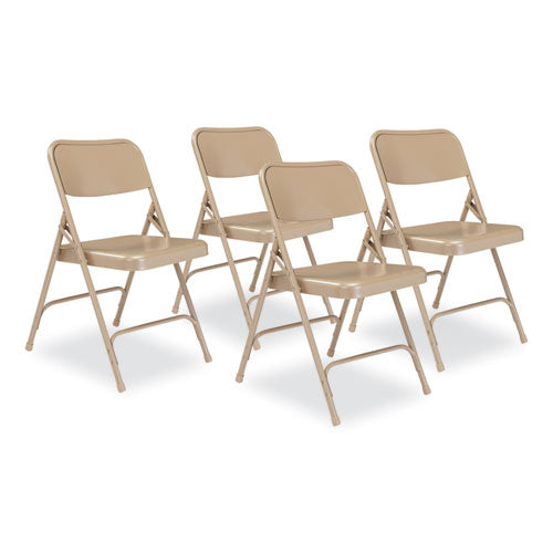 200 Series Premium All-steel Double Hinge Folding Chair, Supports 500 Lb, 17.25" Seat Ht, Beige, 4/ct, Ships In 1-3 Bus Days