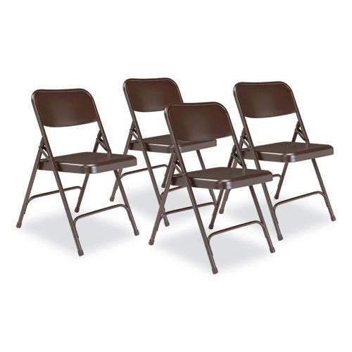 200 Series Premium All-steel Double Hinge Folding Chair, Supports 500 Lb, 17.25" Seat Ht, Brown, 4/ct, Ships In 1-3 Bus Days