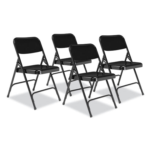 200 Series Premium All-steel Double Hinge Folding Chair, Supports 500 Lb, 17.25" Seat Ht, Black, 4/ct, Ships In 1-3 Bus Days