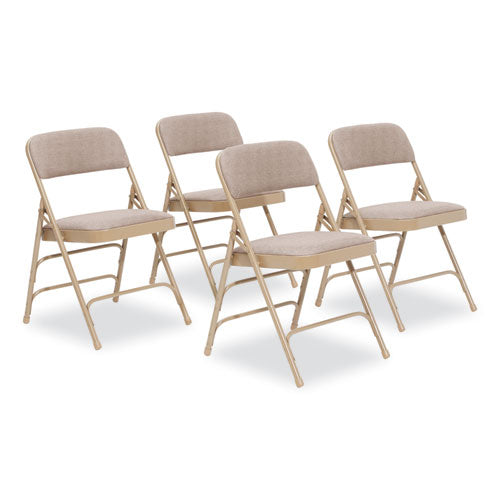 2300 Series Fabric Triple Brace Double Hinge Premium Folding Chair, Supports 500 lb, Cafe Beige, 4/CT, Ships in 1-3 Bus Days