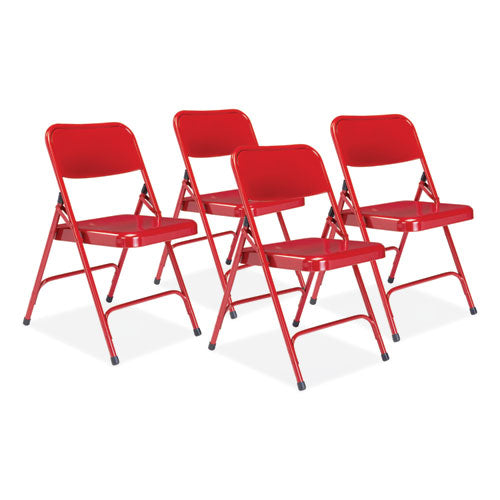 200 Series Premium All-steel Double Hinge Folding Chair, Supports 500 Lb, 17.25" Seat Height, Red, 4/ct,ships In 1-3 Bus Days