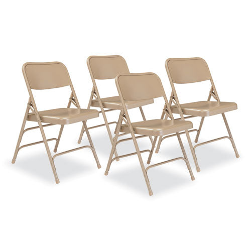 300 Series Deluxe All-steel Triple Brace Folding Chair, Supports 480 Lb, 17.25" Seat Ht, Beige, 4/ct, Ships In 1-3 Bus Days