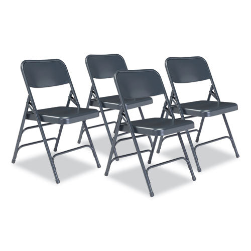 300 Series Deluxe All-steel Triple Brace Folding Chair, Supports 480 Lb, 17.25" Seat Height, Blue, 4/ct,ships In 1-3 Bus Days