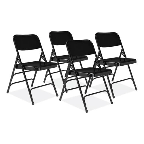 300 Series Deluxe All-steel Triple Brace Folding Chair, Supports 480 Lb, 17.25" Seat Ht, Black, 4/ct, Ships In 1-3 Bus Days