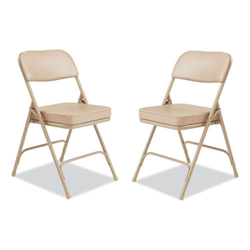 3200 Series 2" Vinyl Upholstered Double Hinge Folding Chair, Supports 300lb, 18.5" Seat Ht, Beige, 2/ct,ships In 1-3 Bus Days