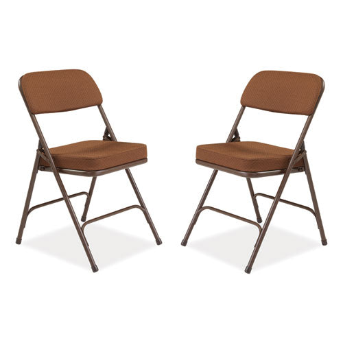 3200 Series Premium Fabric Dual-hinge Folding Chair, Supports 300 Lb, Gold Seat/back, Brown Base, 2/ct, Ships In 1-3 Bus Days