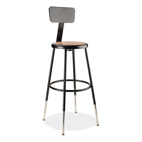 6200 Series 25"-33" Height Adj Heavy Duty Stool With Backrest, Supports 500 Lb, Brown Seat, Black Base, Ships In 1-3 Bus Days