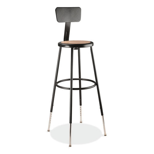 6200 Series 32"-39" Height Adj Heavy Duty Stool With Backrest, Supports 500 Lb, Brown Seat, Black Base, Ships In 1-3 Bus Days