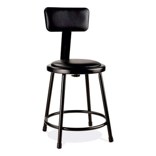 6400 Series Heavy Duty Vinyl Padded Stool W/backrest, Supports 300lb, 18" Seat Ht, Black Seat/back/base,ships In 1-3 Bus Days