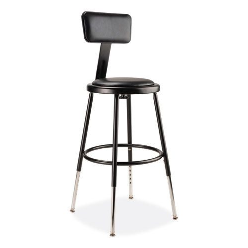 6400 Series Height Adj Heavy Duty Vinyl Steel Stool W/backrest, Supports 300 Lb, 19"-27" Seat Ht, Black,ships In 1-3 Bus Days