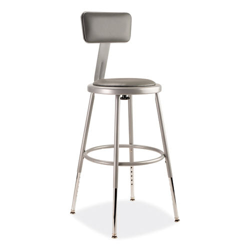 6400 Series Height Adjustable Heavy Duty Padded Stool W/backrest, Supports 300lb, 19"-27" Seat Ht, Gray,ships In 1-3 Bus Days