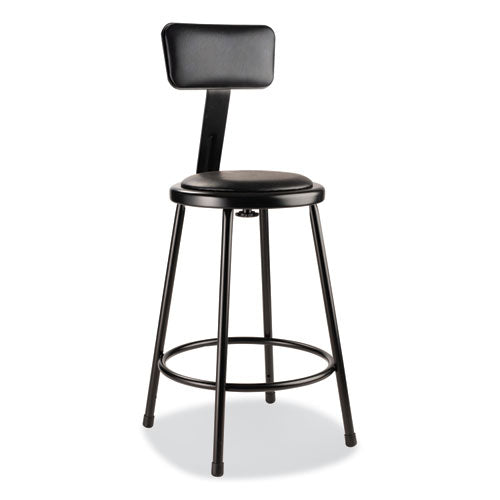6400 Series Heavy Duty Vinyl Padded Stool W/backrest, Supports 300lb, 24" Seat Ht, Black Seat/back/base,ships In 1-3 Bus Days