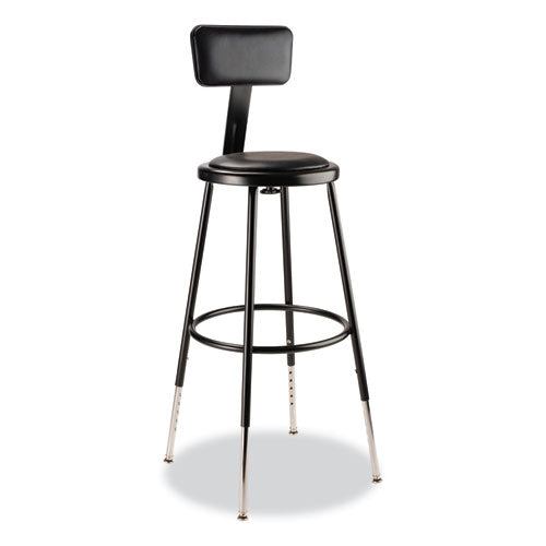 6400 Series Height Adj Heavy Duty Vinyl Steel Stool W/backrest, Supports 300 Lb, 25"-33" Seat Ht, Black,ships In 1-3 Bus Days