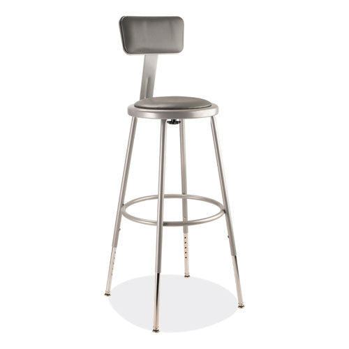 6400 Series Height Adjustable Heavy Duty Padded Stool W/backrest, Supports 300lb, 25"-33" Seat Ht, Gray,ships In 1-3 Bus Days
