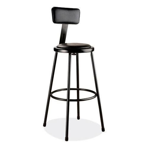6400 Series Heavy Duty Vinyl Padded Stool W/backrest, Supports 300lb, 30" Seat Ht, Black Seat/back/base,ships In 1-3 Bus Days