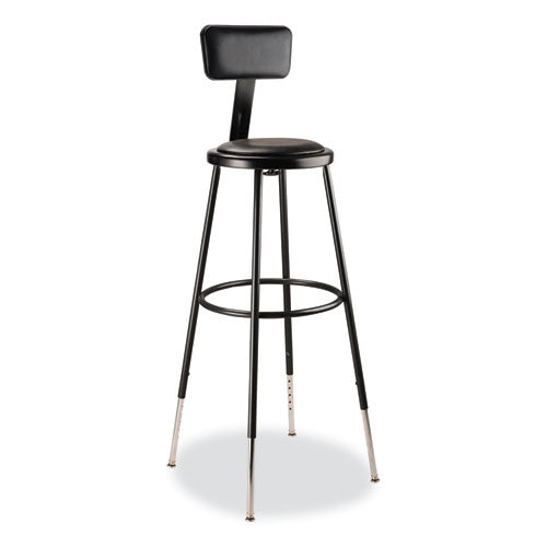 6400 Series Height Adj Heavy Duty Vinyl Padded Stool W/backrest, Supports 300lb, 32"-39" Seat Ht, Black,ships In 1-3 Bus Days