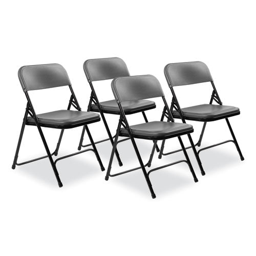 800 Series Plastic Folding Chair, Supports 500 Lb, 18" Seat Ht, Charcoal Seat/back, Black Base, 4/ct, Ships In 1-3 Bus Days