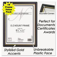 Ez Mount Document Frame W-trim Accent, Plastic Face, 8.5 X 11, Black-gold, 18-ct