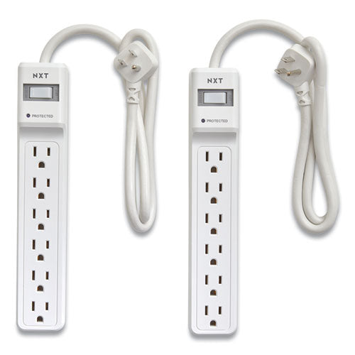 Surge Protector, 6 Ac Outlets, 2.5 Ft Cord, 500 J, White, 2-pack