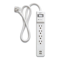 Surge Protector, 4 Ac Outlets, 2 Usb Ports, 3 Ft Cord, 600 J, White