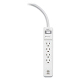 Surge Protector, 4 Ac Outlets, 2 Usb Ports, 3 Ft Cord, 600 J, White