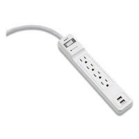 Surge Protector, 4 Ac Outlets, 2 Usb Ports, 3 Ft Cord, 600 J, White