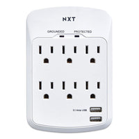 Wall-mount Surge Protector, 6 Ac Outlets, 2 Usb Ports, 1200 J, White