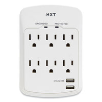 Wall-mount Surge Protector, 6 Ac Outlets, 2 Usb Ports, 1200 J, White