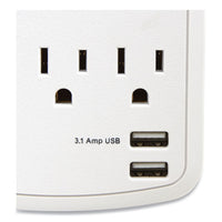 Wall-mount Surge Protector, 6 Ac Outlets, 2 Usb Ports, 1200 J, White